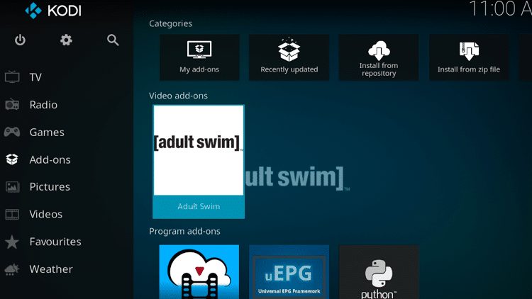 Étape 9 - Comment installer le guide d'addon Adult Swim Kodi