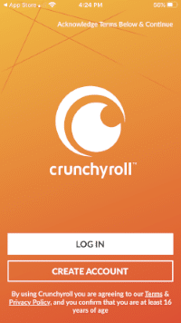 C'est tout! Vous avez installé avec succès l'application Crunchyroll pour iPhone. Une fois sur l'écran principal de Crunchyroll, vous pouvez sélectionner Connexion ou Créer un compte.