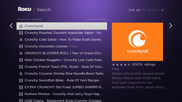 Cliquez sur la première option Crunchyroll qui apparaît