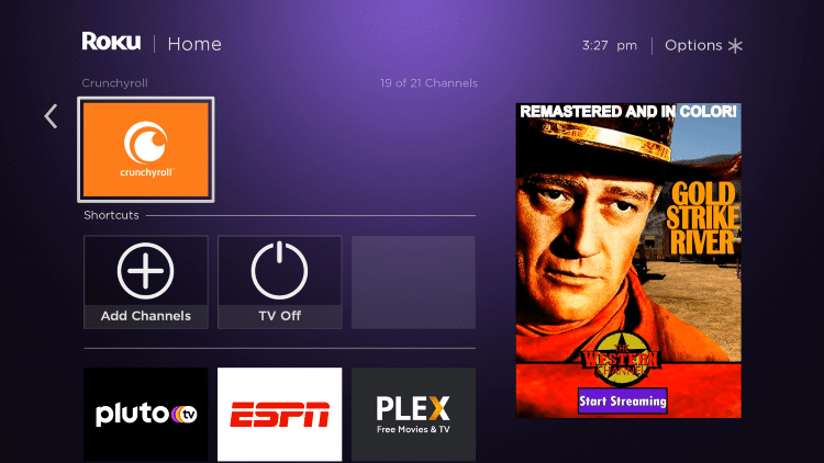 Revenez à votre écran d'accueil Roku et localisez Crunchyroll dans votre liste de chaînes