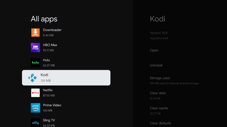 Revenir à Toutes les applications et localiser Kodi