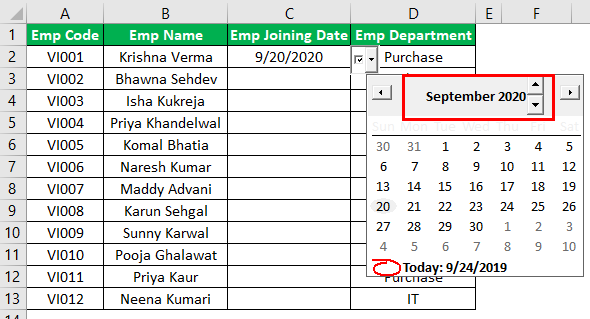 Exemple de sélecteur de date Excel 1.14