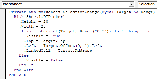 Exemple de sélecteur de date Excel 1.15