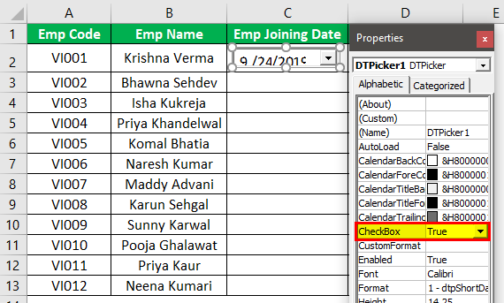 Exemple de sélecteur de date Excel 1.8.0