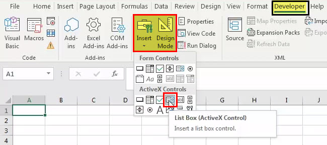 Zone de liste dans Excel 1