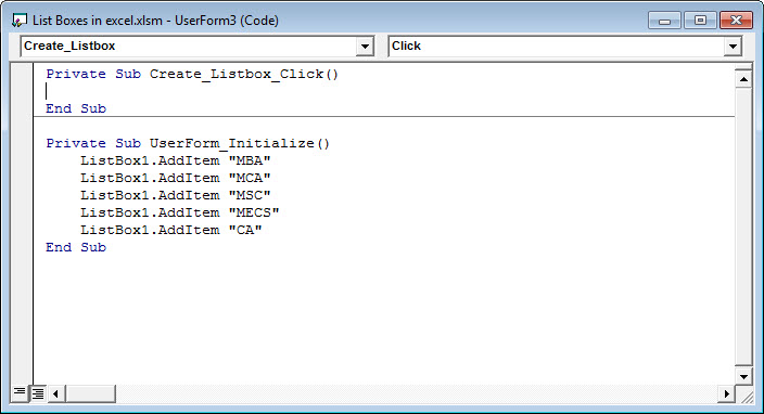 Zone de liste dans Excel 21