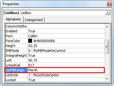 Zone de liste dans Excel 9