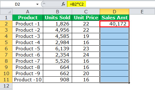 Référence relative dans l'exemple Excel 2-2